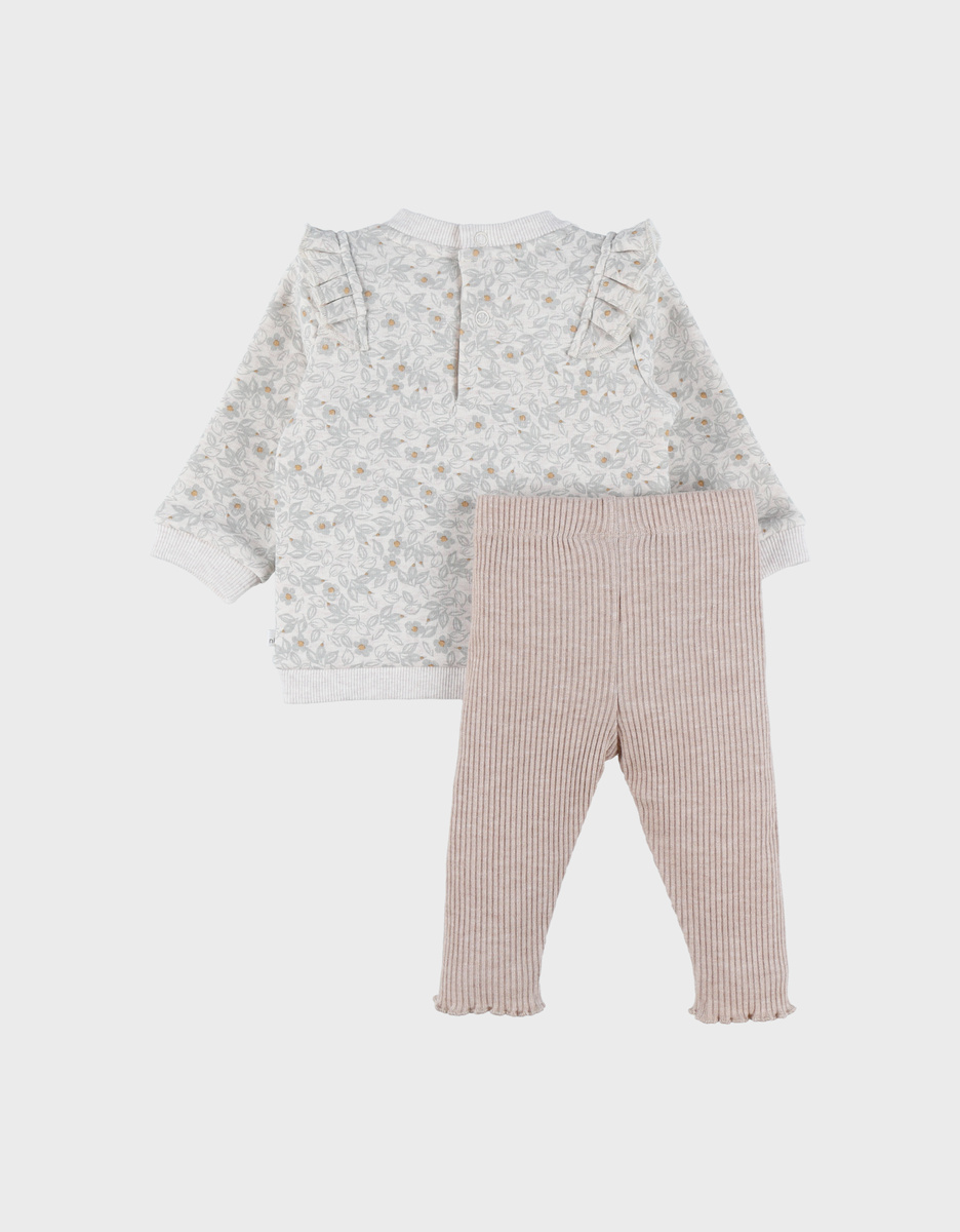 Set bloemen sweater en geribde legging
