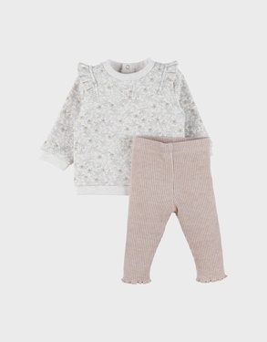 Set bloemen sweater en geribde legging
