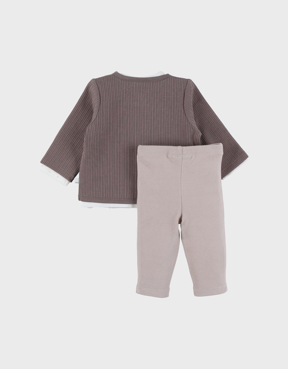 Ensemble gilet t-shirt et legging en jersey côtelé beige

