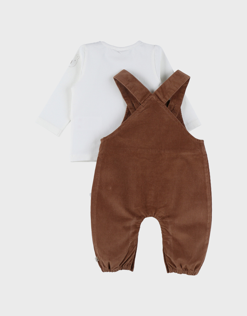 Salopette en t-shirt set in geribd fluweel
