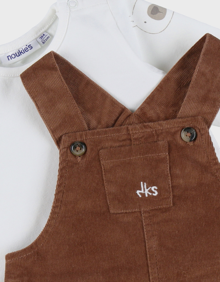 Salopette en t-shirt set in geribd fluweel
