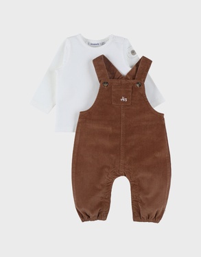 Salopette en t-shirt set in geribd fluweel
