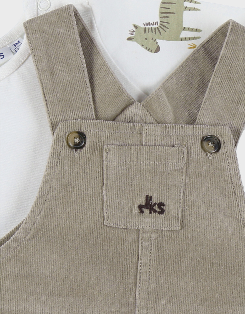 Overall en t-shirt set in geribd fluweel
