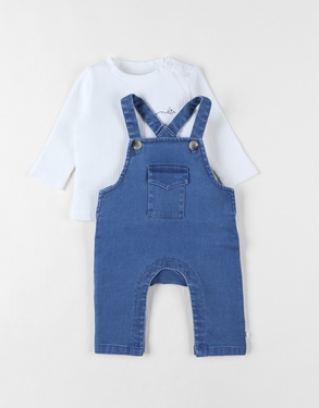 Tuinbroek + t-shirt set, denim