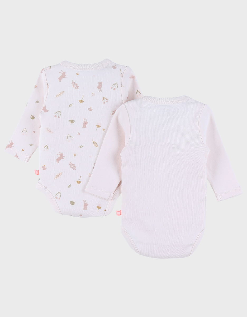 Set van 2 katoenen body's motief konijn rose poudre
