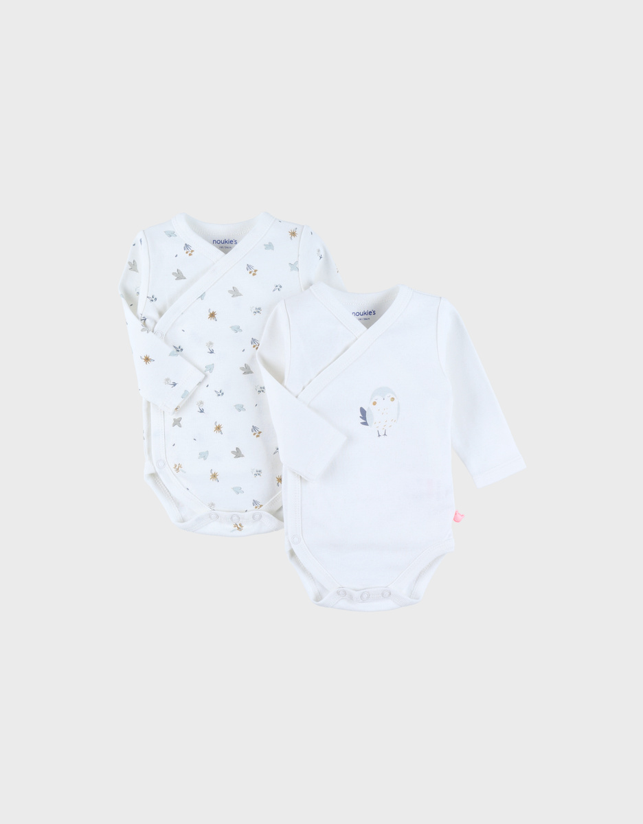 Set van 2 katoenen body's wit bloemenmotief
