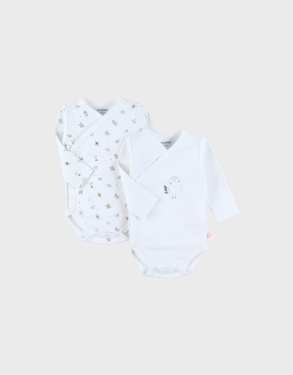 Set van 2 katoenen body's wit bloemenmotief
