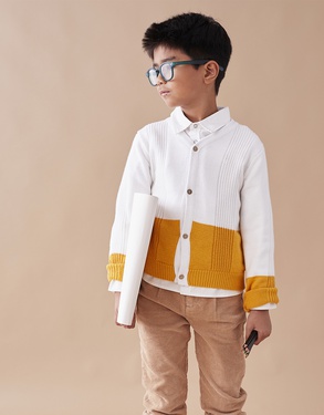 Two-coloured cardigan, white/yellow