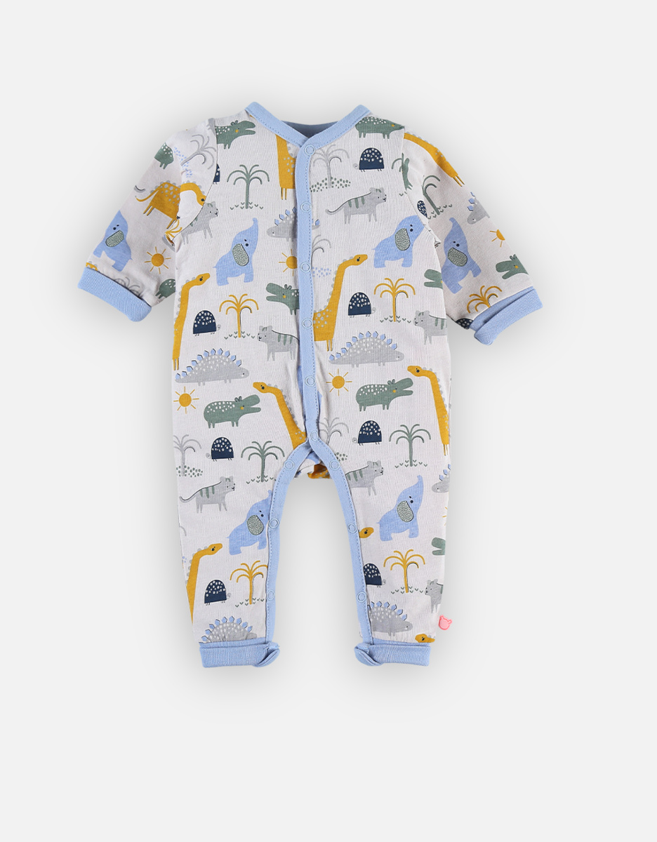 Long-sleeved jersey onesie with dinosaur print