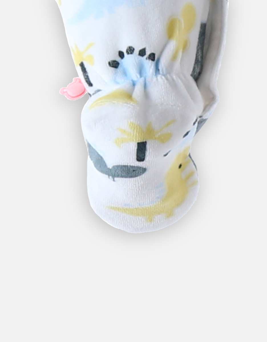 Fluwelen 1-delige pyjama met dinosaurussenprint, ecru/blauw