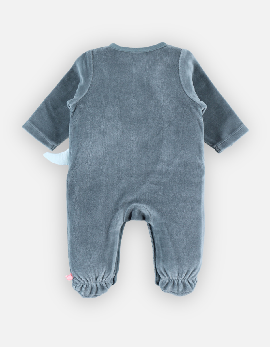 Velvet 1-piece pyjamas with dinosaur, teal 