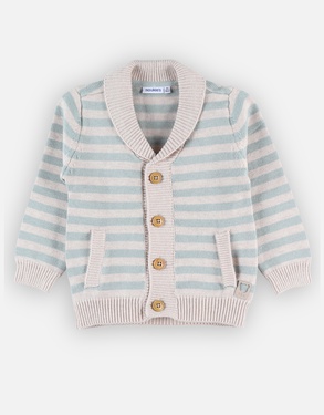 Striped knitted cardigan, beige/sage