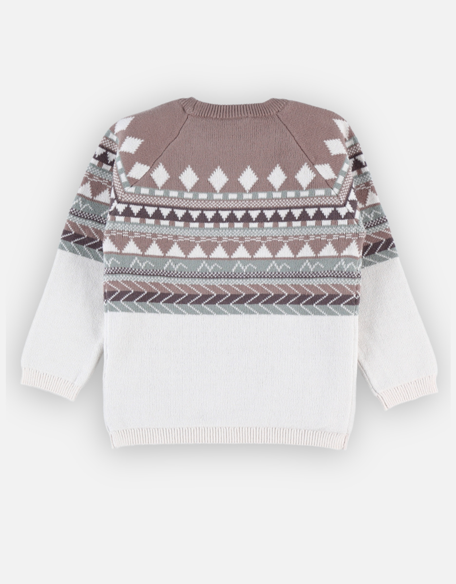 Pull tricot Noël, écru/brun