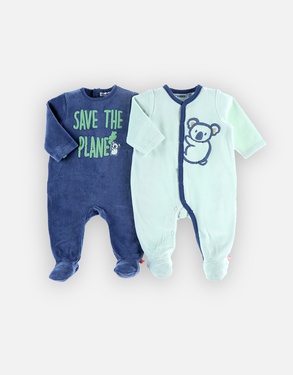 Set met 2 fluwelen pyjama's, blauw