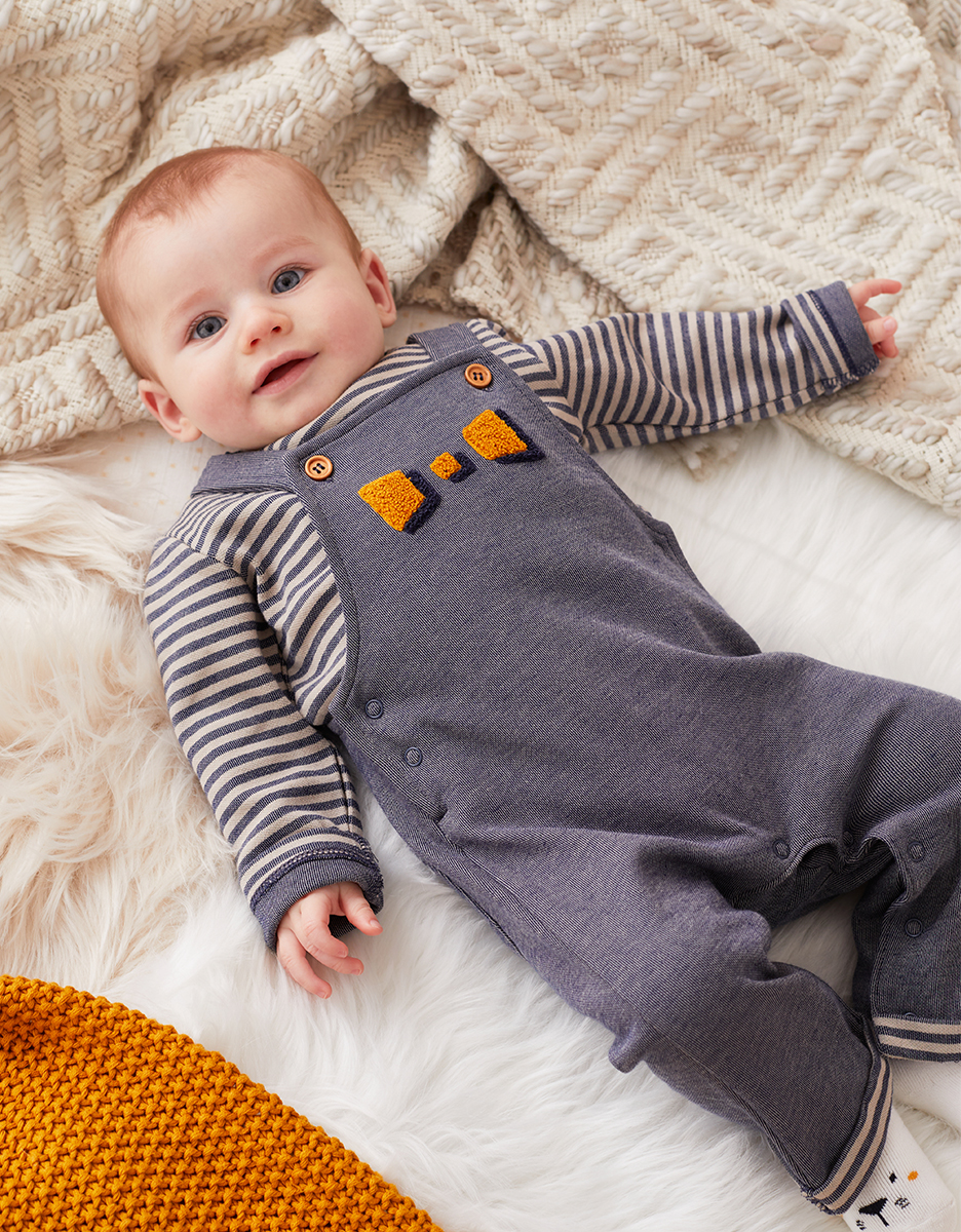 Set salopette + t-shirt manches longues, bleu