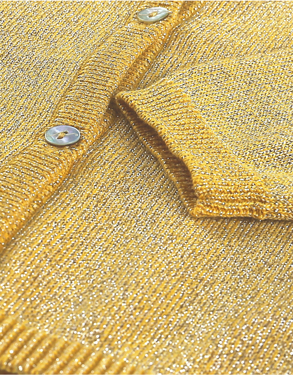 Yellow knitted cardigan with lurex thread