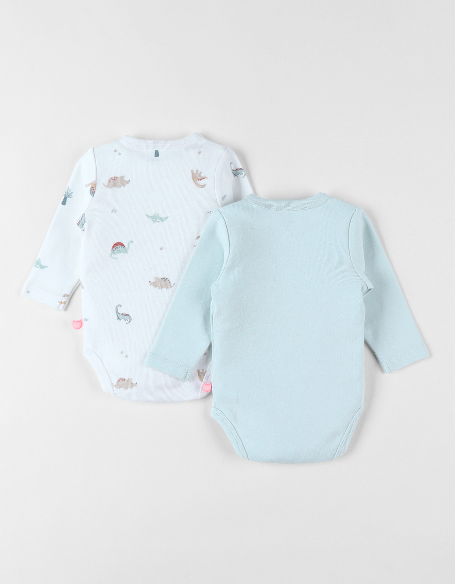 Set of 2 cotton bodysuits, light blue/ecru