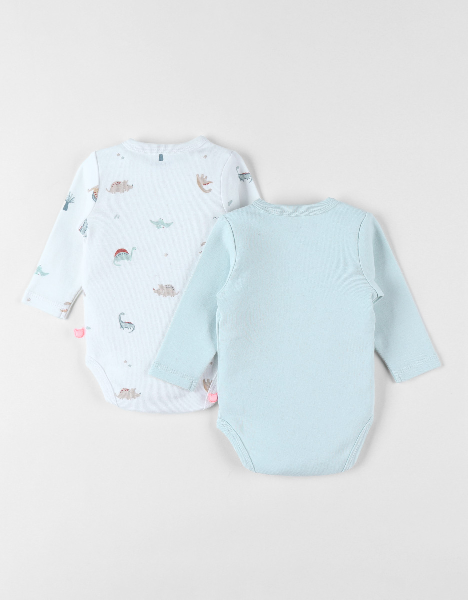 Pack of 2 cotton bodysuits, light blue/ecru
