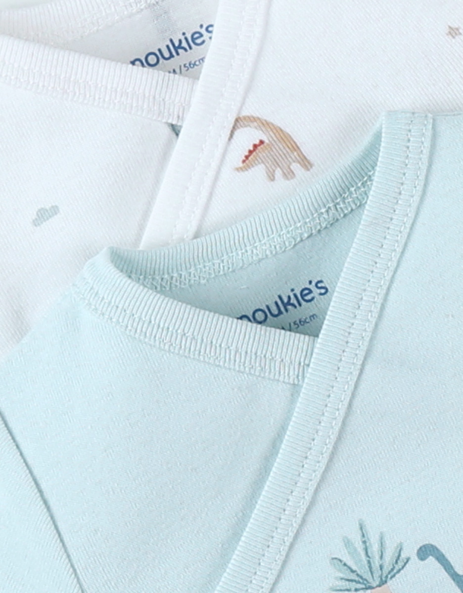 Pack of 2 cotton bodysuits, light blue/ecru