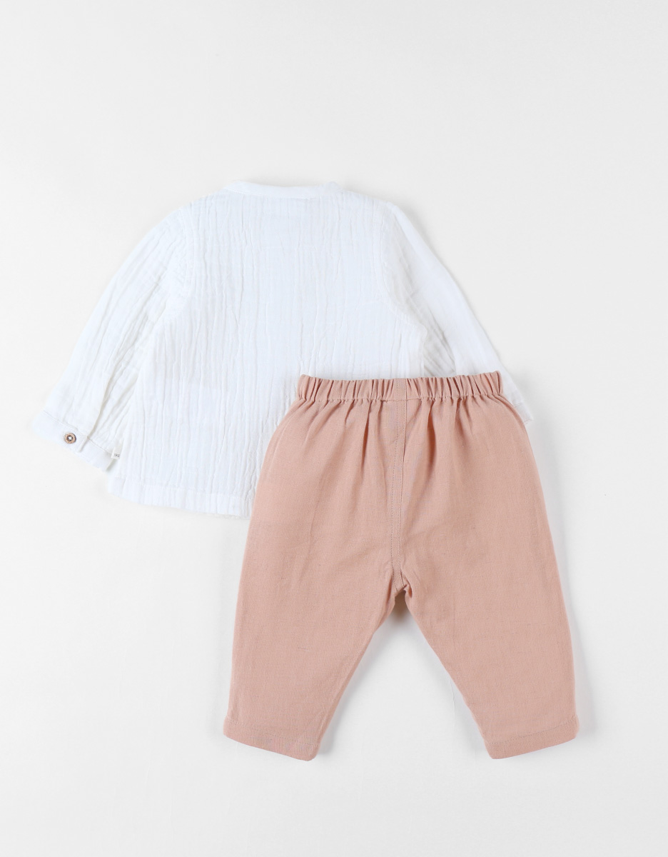 Ensemble cérémonie chemise + pantalon, écru/caramel clair