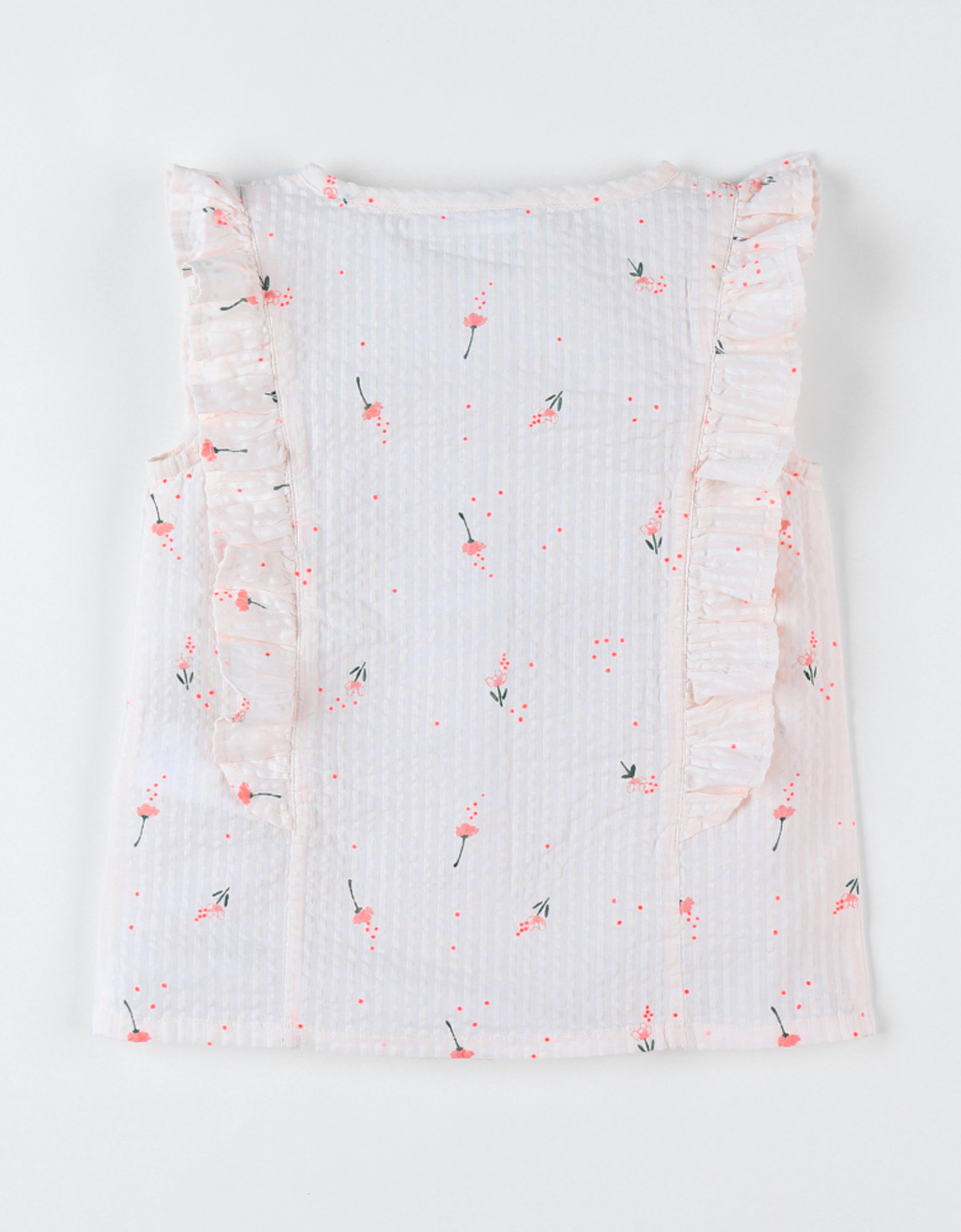 Sleeveless blouse with floral print, off-white