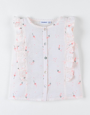 Sleeveless blouse with floral print, off-white