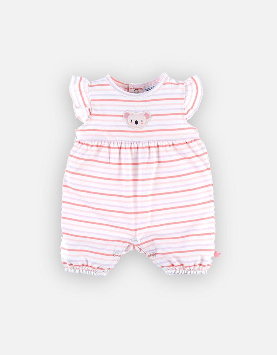 Pyjama combishort rayé  en coton BIO, rose clair