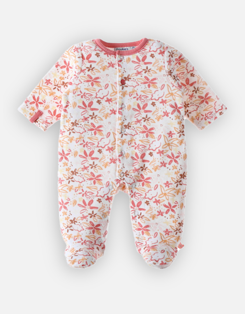Velvet floral 1-piece pyjamas, off-white/pink