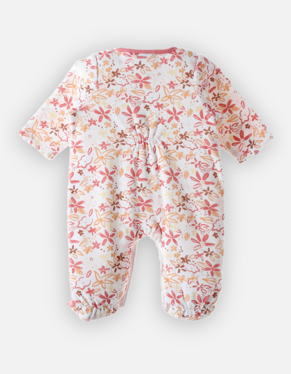 Velvet floral 1-piece pyjamas, off-white/pink