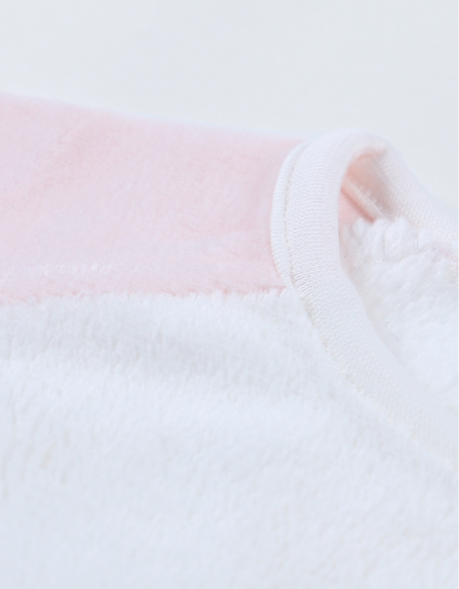 Pyjama 2 pièces chouette en velours, rose clair/écru