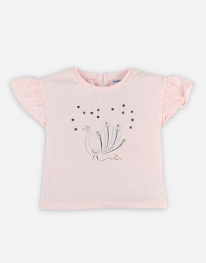 Pink t-shirt with sequins and short sleeves