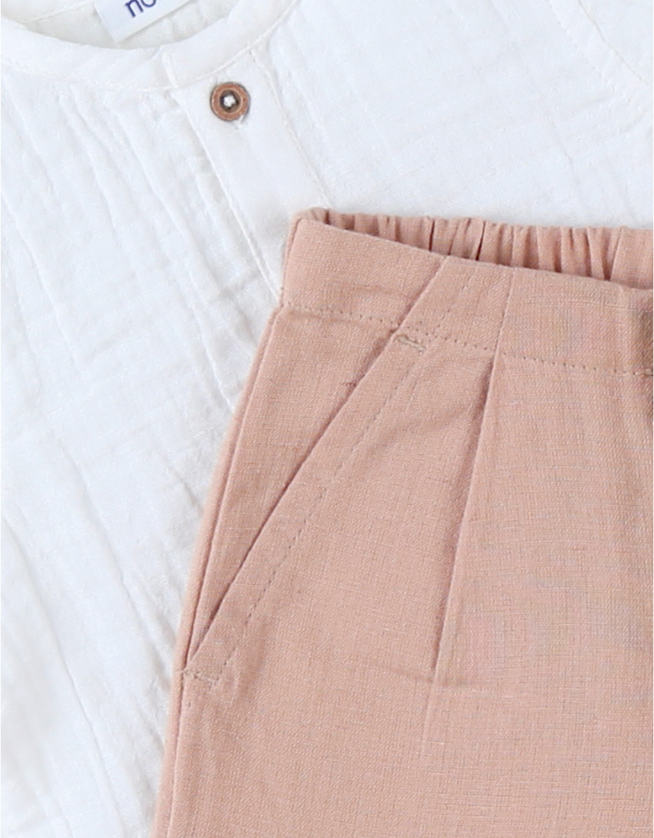 Hemd + broek ceremonie set, ecru/lichtbruine