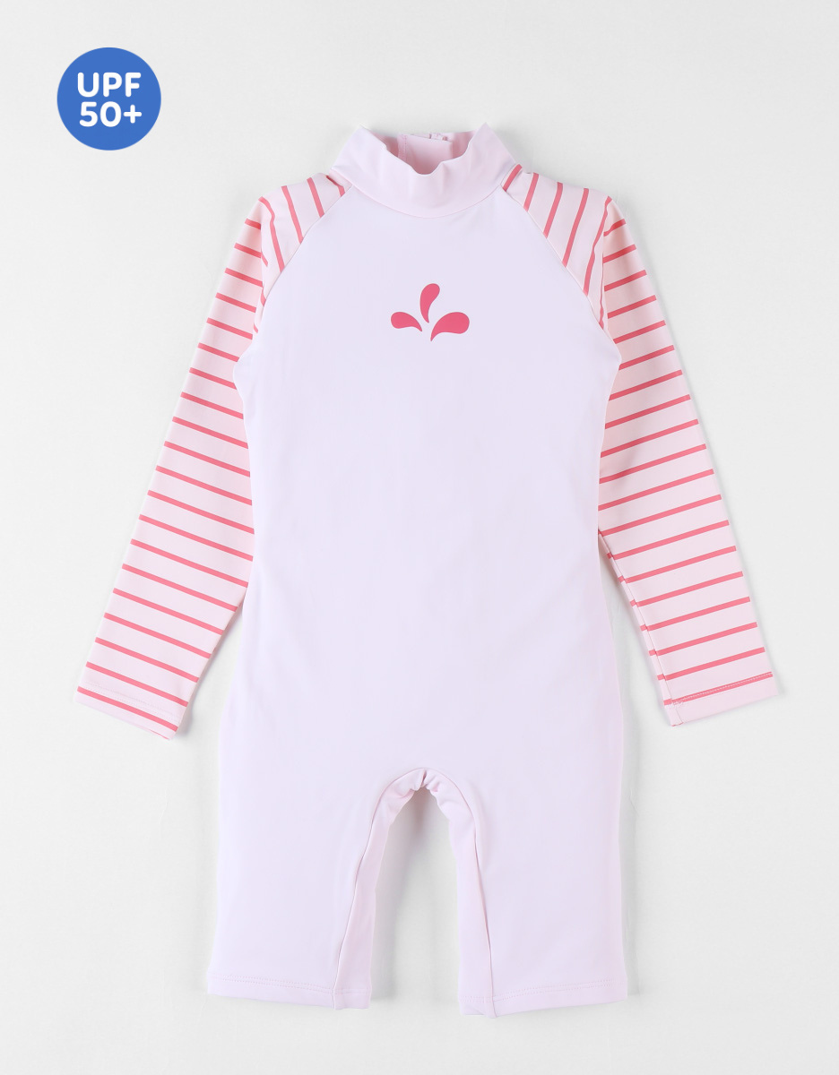Striped Anti-UV romper swimsuit, light blue