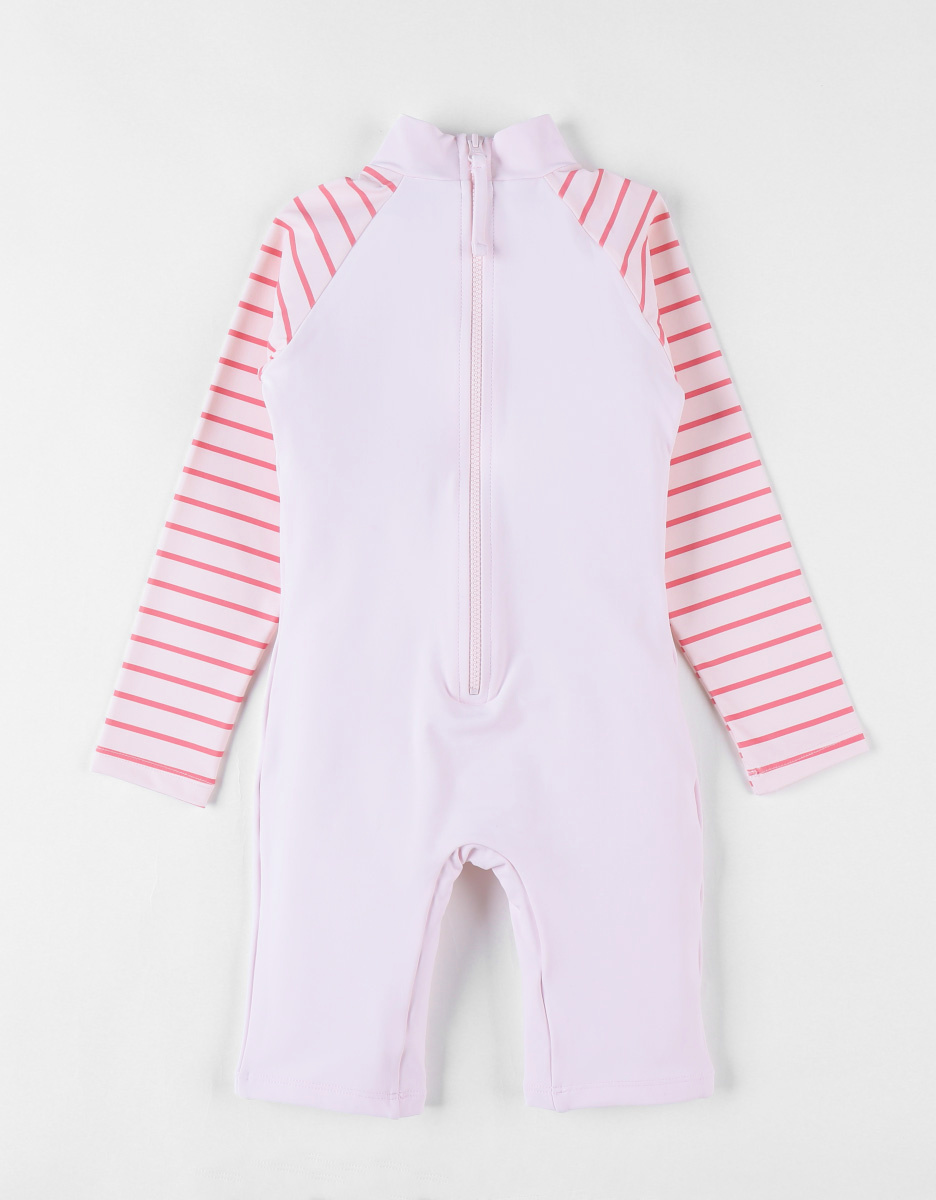 Striped Anti-UV romper swimsuit, light blue