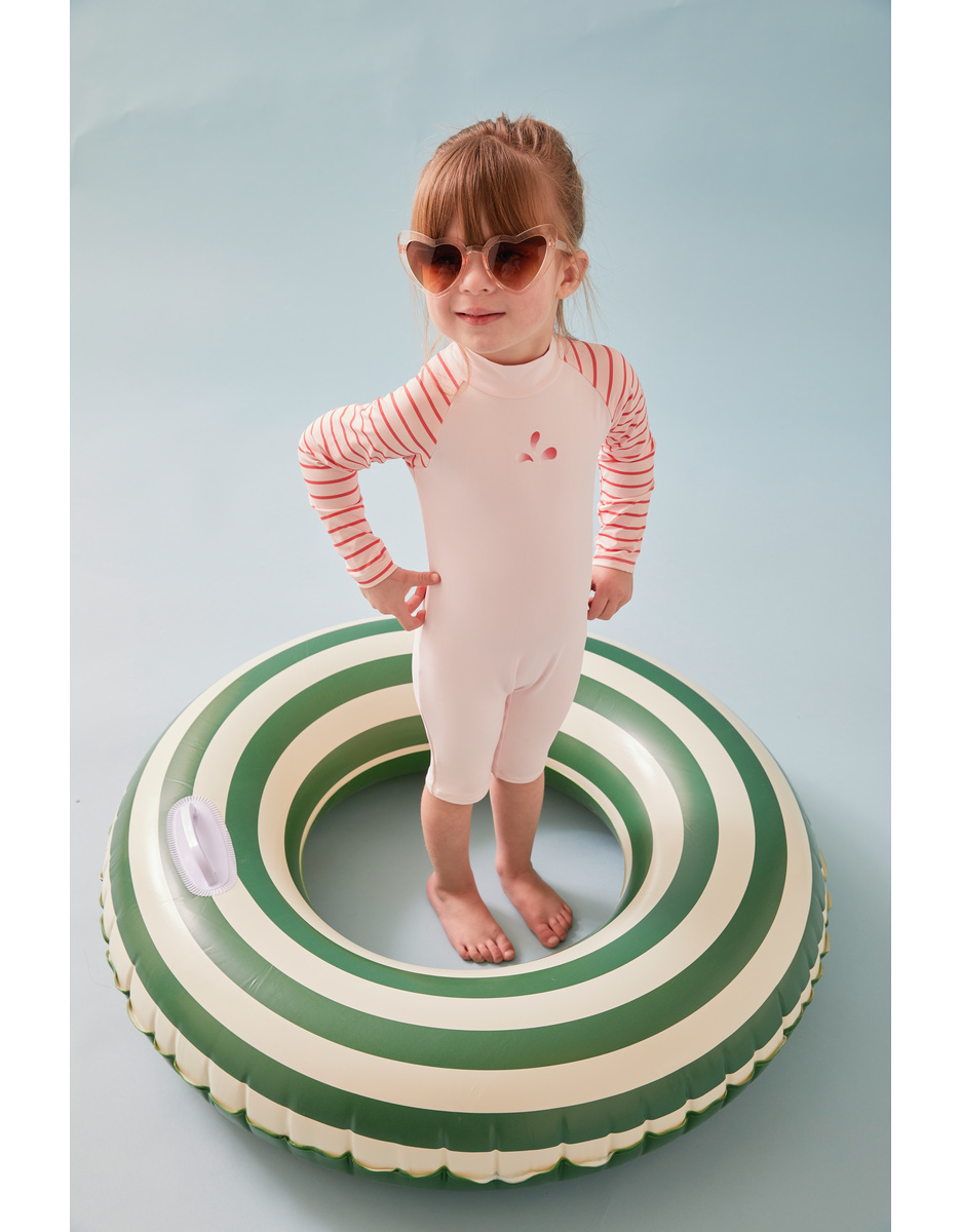 Striped Anti-UV romper swimsuit, light blue