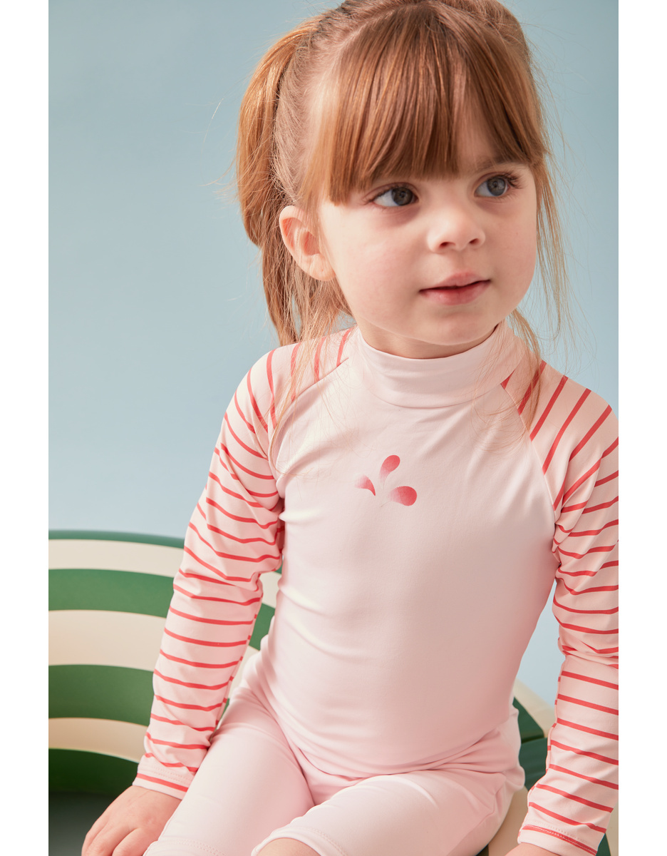 Striped Anti-UV romper swimsuit, light blue