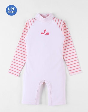 Striped Anti-UV romper swimsuit, light blue