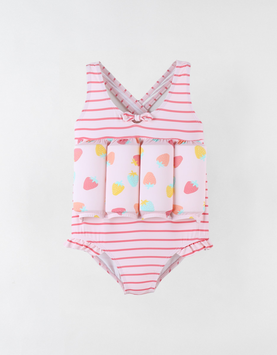 Striped floating suit with prints, light pink/off-white
