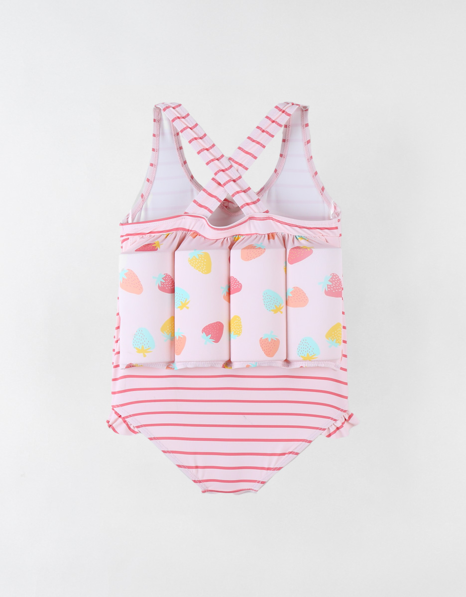 Striped floating suit with prints, light pink/off-white