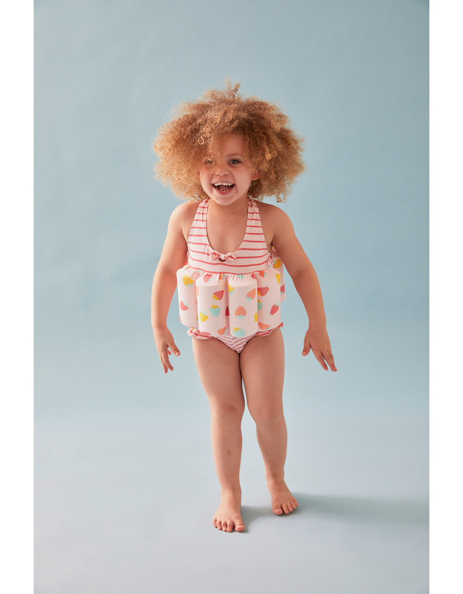 Striped floating suit with prints, light pink/off-white