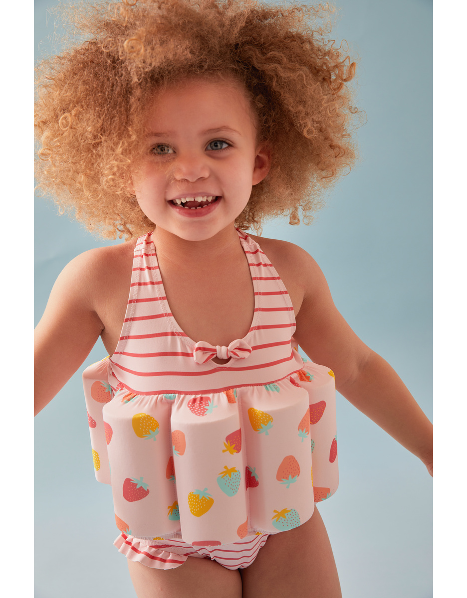Striped floating suit with prints, light pink/off-white