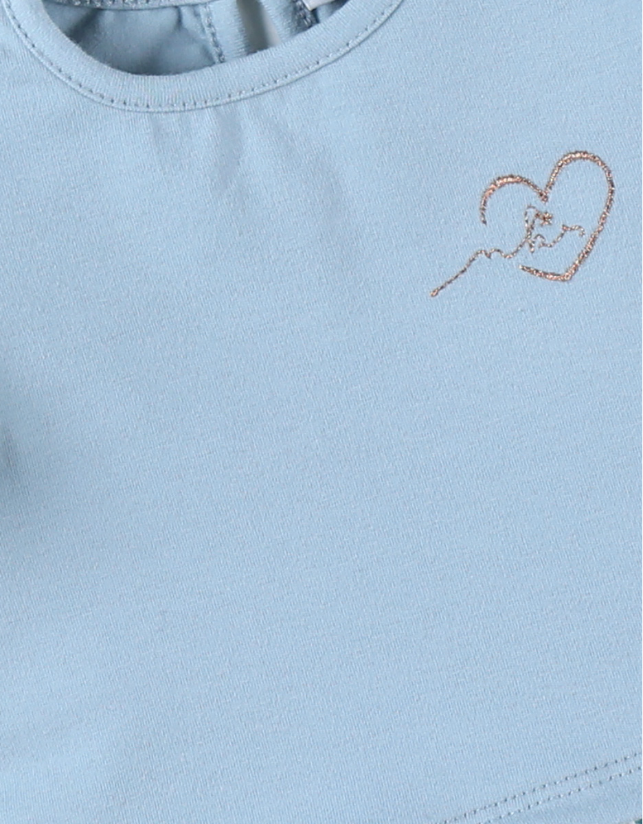 Bi-material short-sleeved dress, off-white/aqua blue