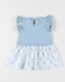Bi-material short-sleeved dress, off-white/aqua blue
