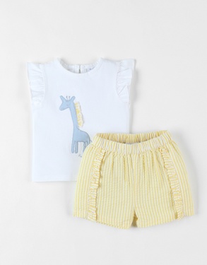 Giraffe t-shirt + shorts set, yellow/off-white