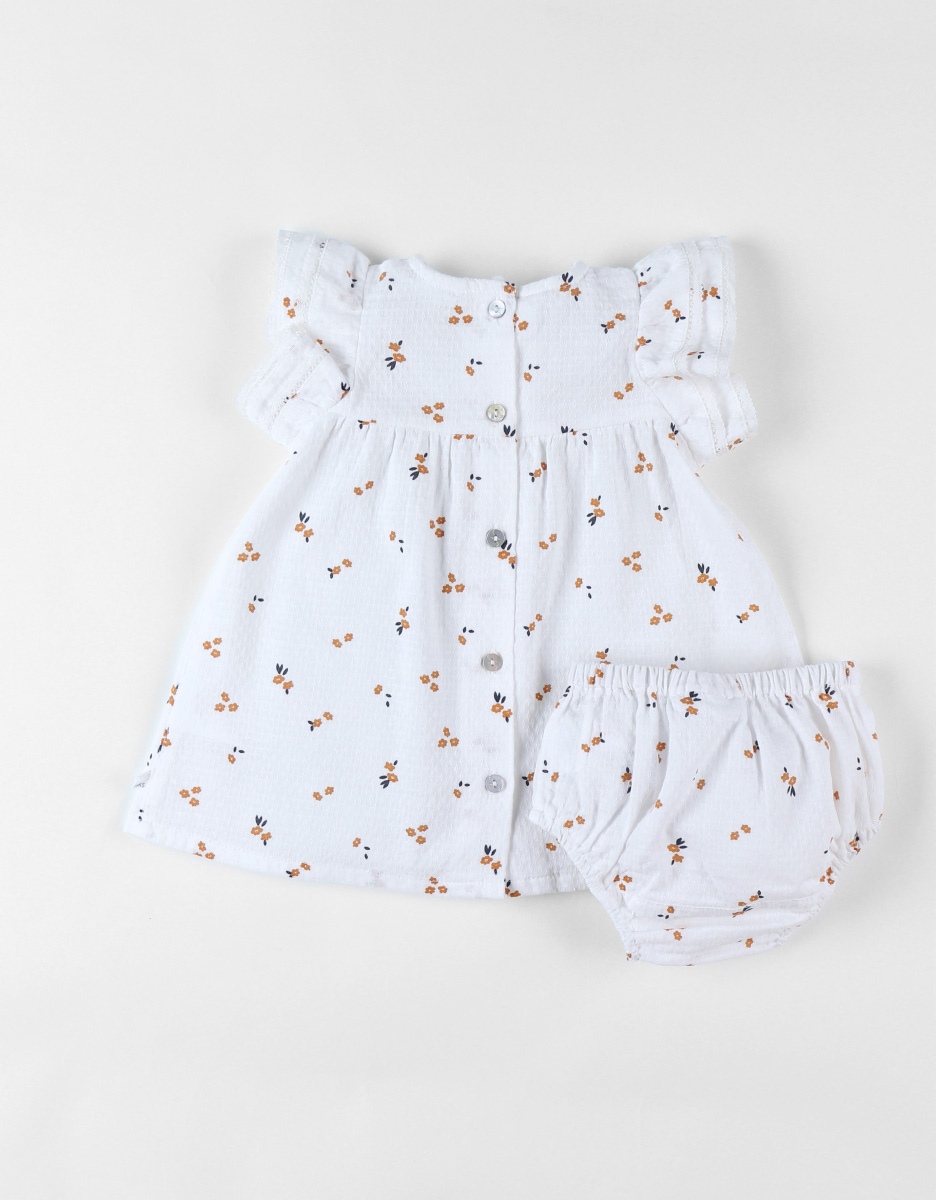 Dress + bloomer set with a floral print, off-white