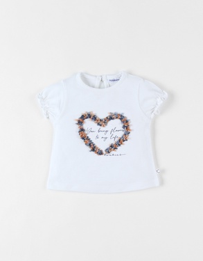 T-shirt met korte mouwen en hartprint, ecru