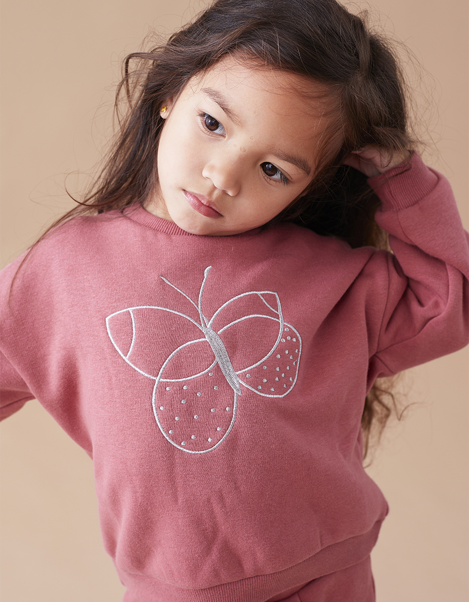 Cotton butterfly sweatshirt, dark pink