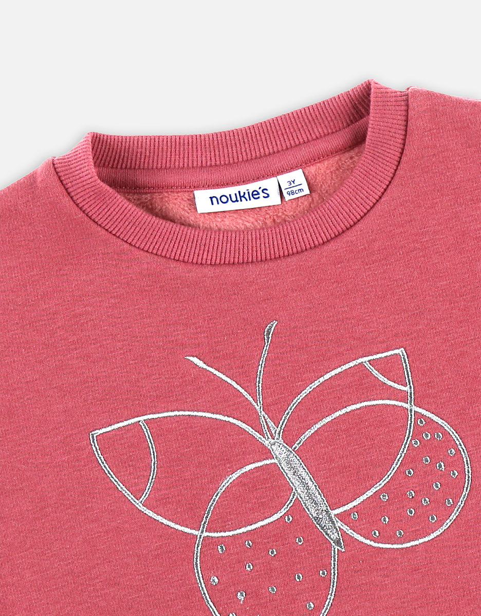 Cotton butterfly sweatshirt, dark pink
