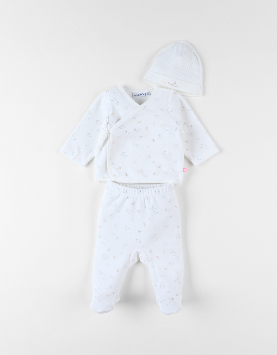 3-piece pack with birds, ecru