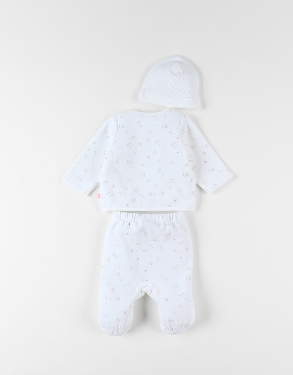 3-piece pack with birds, ecru